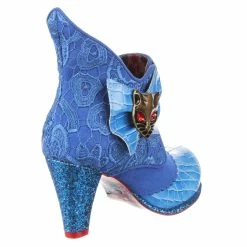 Miaow -IRREGULAR CHOICE Shop 3432 02CE 3 Miaow Iconic by Irregular Choice Blue Croc Cat High Heel Boots
