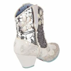 Pollywood -IRREGULAR CHOICE Shop 4217 07I 3 Pollywood Iconic by Irregular Choice Bridal Cowboy Western White Silver Sequin Ankle Boots