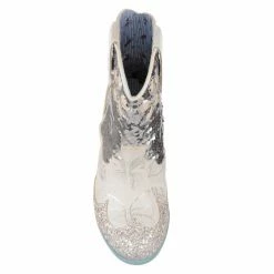 Pollywood -IRREGULAR CHOICE Shop 4217 07I 4 Pollywood Iconic by Irregular Choice Bridal Cowboy Western White Silver Sequin Ankle Boots