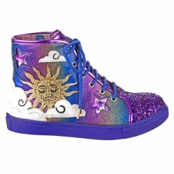 IRREGULAR CHOICE Lunar Eclipse -IRREGULAR CHOICE Shop 4515 19A 2 Lunar Eclipse Irregular Choice Lace Up High Top Irridescant Rainbow Trainers