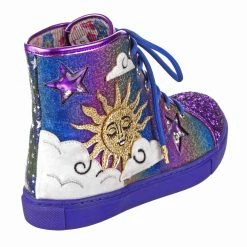 IRREGULAR CHOICE Lunar Eclipse -IRREGULAR CHOICE Shop 4515 19A 3 Lunar Eclipse Irregular Choice Lace Up High Top Irridescant Rainbow Trainers