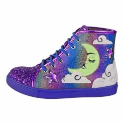 IRREGULAR CHOICE Lunar Eclipse -IRREGULAR CHOICE Shop 4515 19A 6 Lunar Eclipse Irregular Choice Lace Up High Top Irridescant Rainbow Trainers