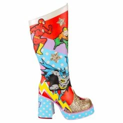 Team Up -IRREGULAR CHOICE Shop 4649 05A 2 Team Up Irregular Choice Justice League DC Superhero Chunky Platform High Heel Knee High Boots