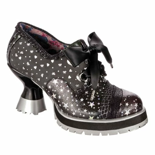 IRREGULAR CHOICE Stripes Out -IRREGULAR CHOICE Shop 4676 02B 1 Stripes Out Irregular Choice Curved Heel Lace Up Shoes