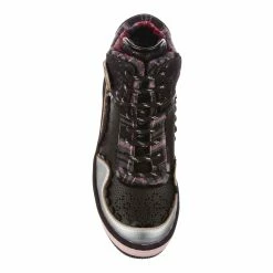 IRREGULAR CHOICE Home Run -IRREGULAR CHOICE Shop 4679 02B 4 Home Run Irregular Choice High Heel Wedge Trainers Black and Silver