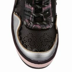 IRREGULAR CHOICE Home Run -IRREGULAR CHOICE Shop 4679 02B 5 Home Run Irregular Choice High Heel Wedge Trainers Black and Silver