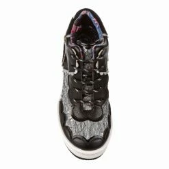 IRREGULAR CHOICE Big Leagues -IRREGULAR CHOICE Shop 4679 03B 4 Big Leagues Irregular Choice Black High Heel Wedge Trainers