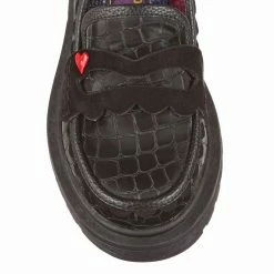 IRREGULAR CHOICE Love A Loaf -IRREGULAR CHOICE Shop 4697 06A 5 Love A Loaf Irregular Choice Black Croc Flat Slip On Loafers