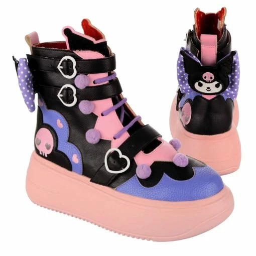Spooky Kuromi -IRREGULAR CHOICE Shop 4708 01A 6 Spooky Kuromi Irregular Choice X Sanrio Halloween Pastel Goth Chunky Platform Ankle Boots