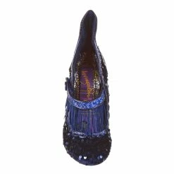 IRREGULAR CHOICE Villain Era -IRREGULAR CHOICE Shop 4711 01B 4 Villain Era Irregular Choice Blue Sequin Curved Heel Witches Shoes
