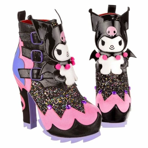Kuromi Cutie -IRREGULAR CHOICE Shop 4735 01A 6 Cutie Kuromi Irregular Choice X Sanrio Halloween Platform High Heel Biker Boots